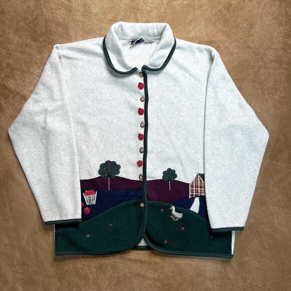 Bold Spirit Vintage Fleece Farm House Embroidered Jacket Gray Patchwork Ducks - Picture 1 of 11